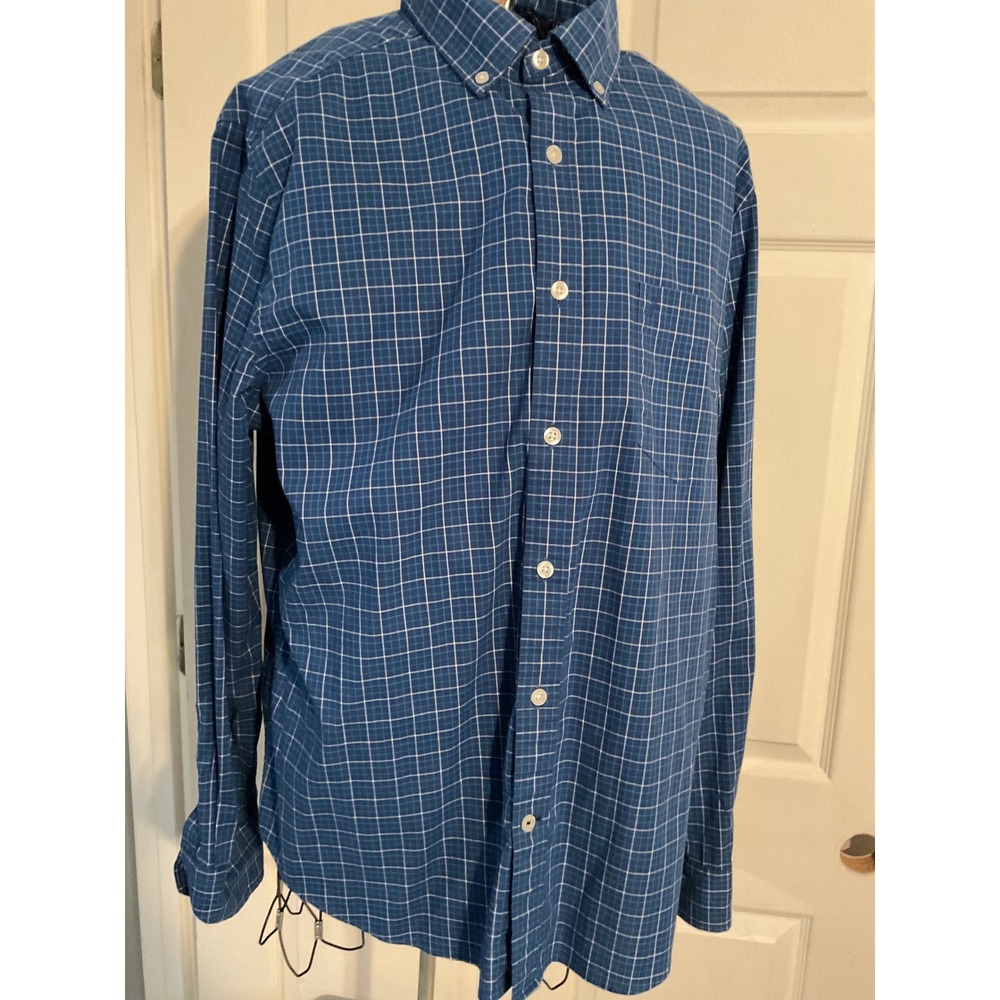 Nautica Classic Fit Mens Large Blue Green Grid Plaid Nautica Flex‎ Shirt